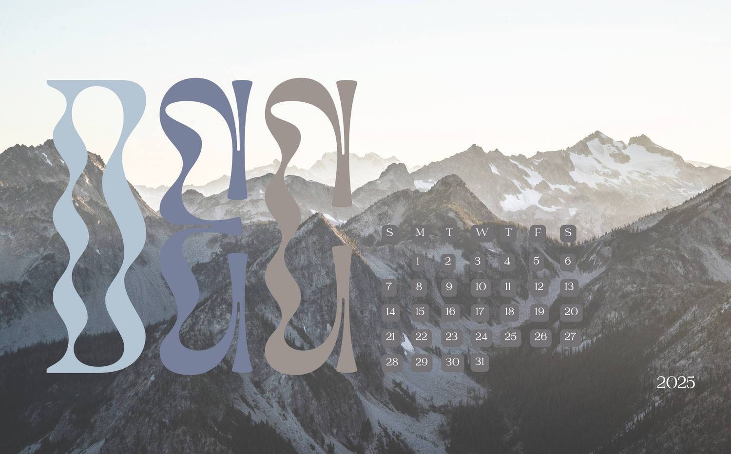 Calendar with mountain landscape design for 2025